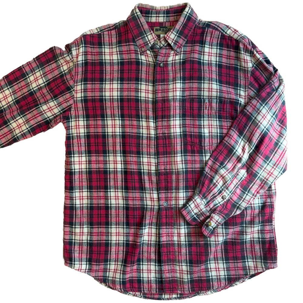 Brazos Plaid Flannel Button-Down Shirt Mens Size M Red Long Sleeve